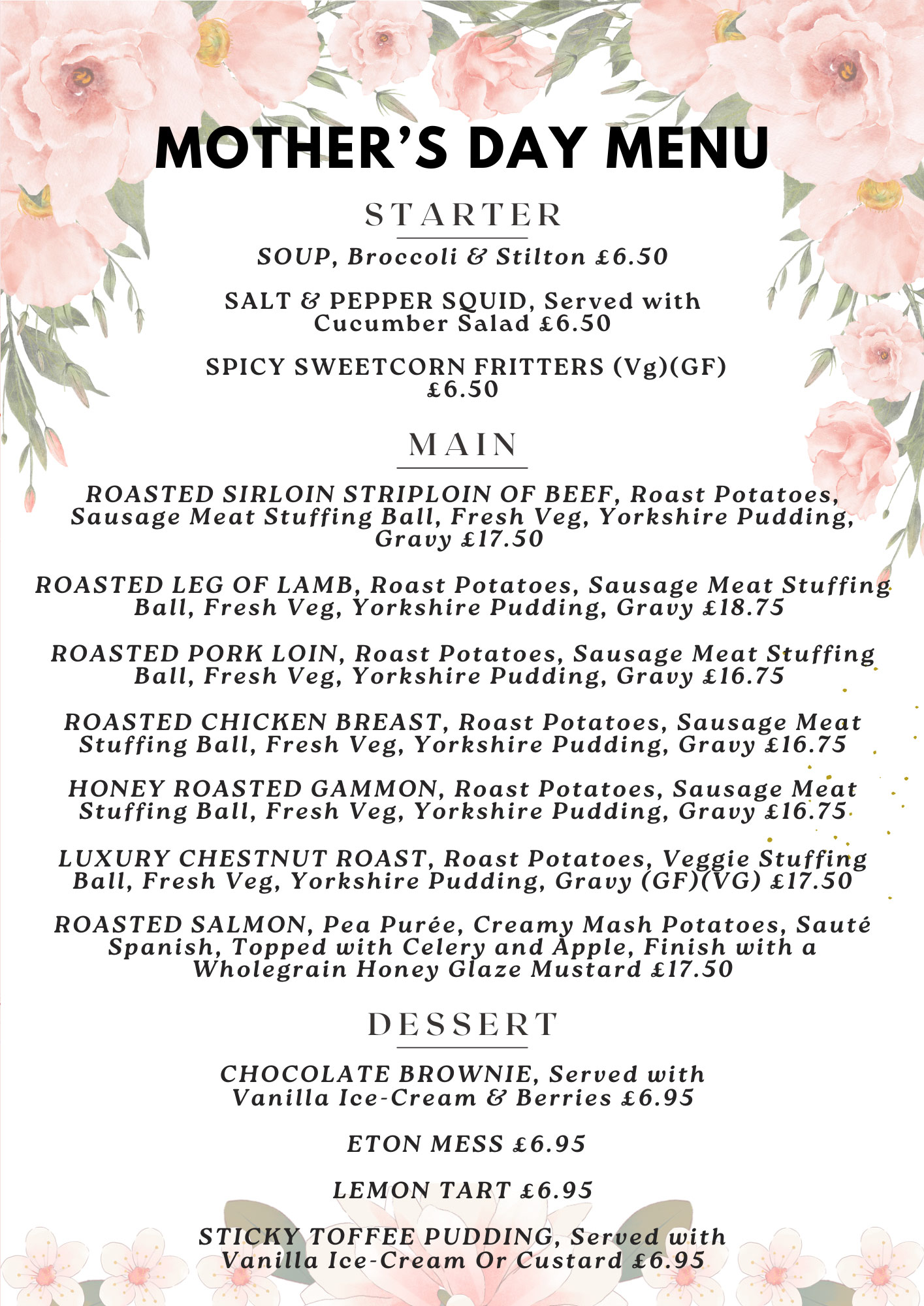 Valentines Menu
